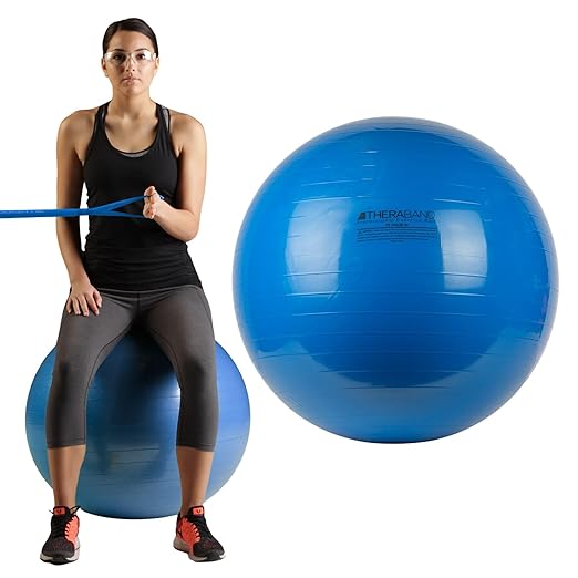 THERABAND Standard Exercise Ball, 30" Blue Stability Trainer for 6'2"–6'8" Users, Yoga & Pilates Ball, Balance & Core Trainer, For Athletes Fitness at Gym & Home