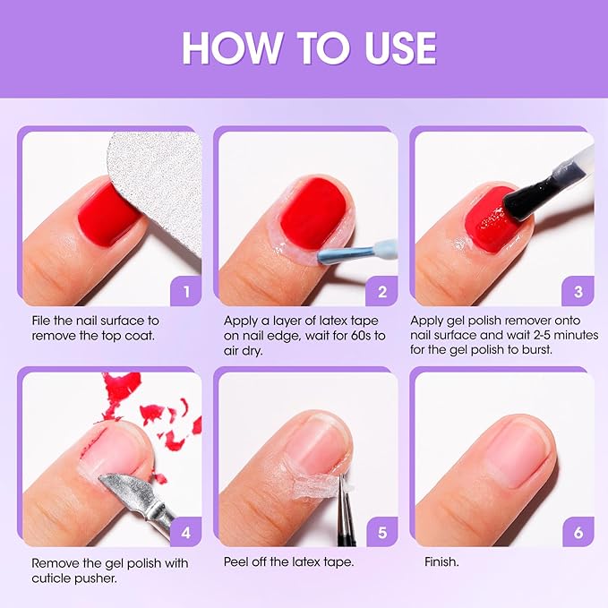 Gellen Gel Nail Polish Remover Kit - Gel Polish Remover and Latex Tape Peel Off Liquid, Gel Remover for Nails in 3-5 Minutes, Gel Remover Kit Cuticle Guard for Nail Art Liquid Latex Barrier Protector