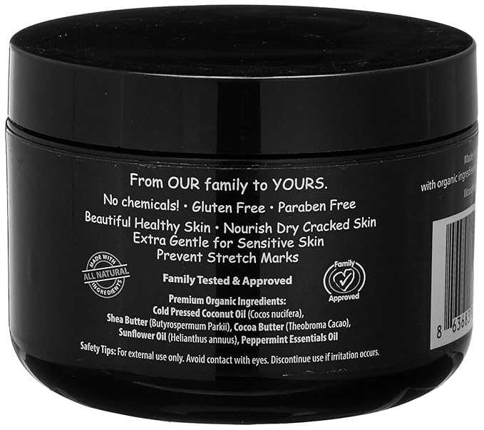 Coconut Essentials - Moisturizing Body Butter, Gluten and Paraben Free, with Coconut Oil, Peppermint, Vitamin E, Shea Butter, Almond, and Sunflower Oil, Body Lotion for Beautiful & Glowing Skin, 8 oz
