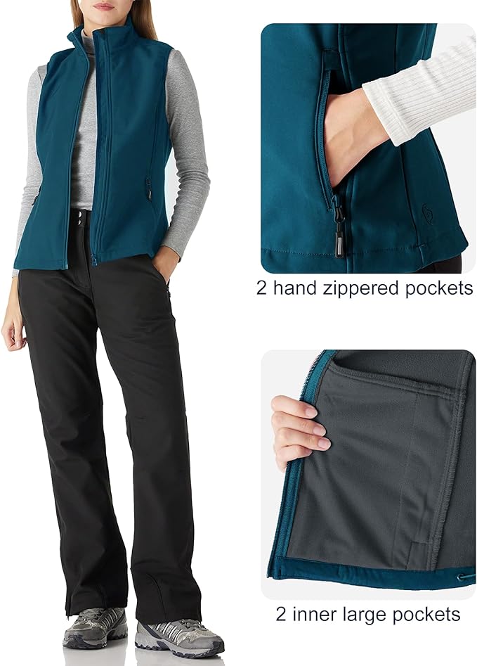 Outdoor Ventures Women's Lightweight Softshell Vest Windproof Fleece Lined Zip Up Sleeveless Jacket for Running Hiking Golf