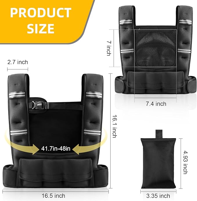 Prodigen Adjustable Weighted Vest Woman, 4-12lb/10-18lb Weight Vest with 6 Removable Weight Bags and Pocket | Weight Vest Men and Women for Walking, Running, Weight Loss, Strength Training