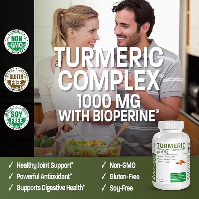 Bronson Turmeric Curcumin with BioPerine - High Potency Premium Joint Support with 95% Standardized Curcuminoids - Non-GMO Capsules with Black Pepper - 180 Count