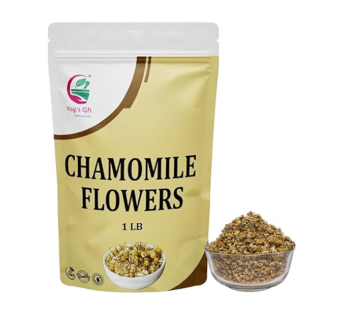 Chamomile Flowers 1 LB, 100% Natural Loose Leaf Chamomile Tea, Whole Dried Flowers for Herbal Tea, 1 LB Bulk Pack, Resealable Bag for Freshness - By Yogiโs Giftยฎ