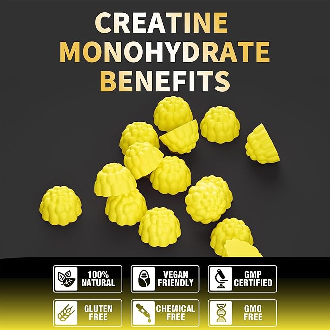 Nutravita Creatine Monohydrate Gummies for Men & Women-5g of Creatine Monohydrate per Serving - Sugar Free,Vegan, Passion Fruit Flavor, 120 Count