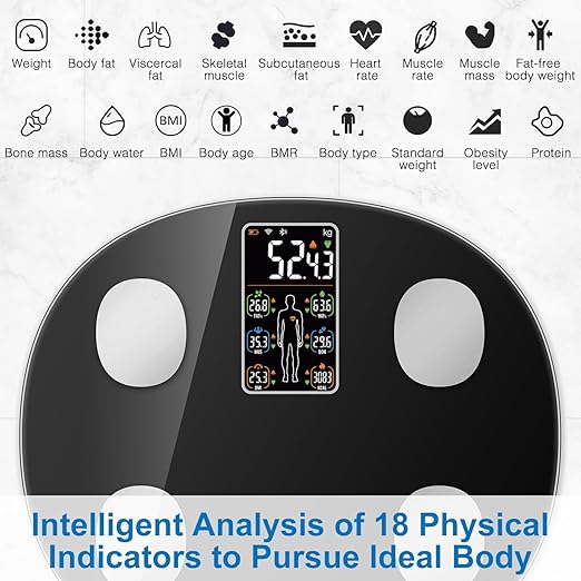INSMART Smart Scale for Body Weight, All-in-one LCD Display Bathroom Weight Scales Body Fat Scale,Bluetooth Digital Smart Weighing Scale with Heart Rate,Heart Index & Body Composition Analyzer,396 lbs