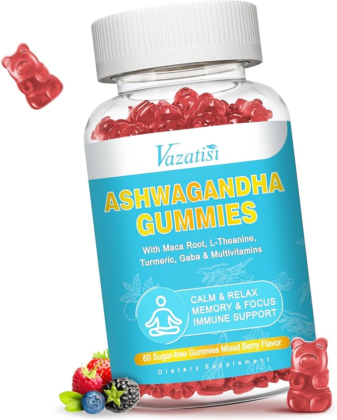 Ashwagandha Gummies with Turmeric GABA Mood Energy and Immune Support, Mixed Berry Flavor 60 Cts