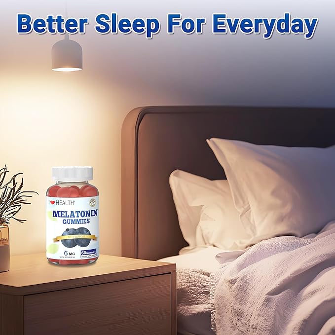 Sleep Gummies with Melatonin 6mg + Vitamin B6 6mg – Dual Action Sleep Support for Adults – Natural Blueberry Flavor – Non-Habit Forming, Vegan – 60 Gummies – cGMP Certified