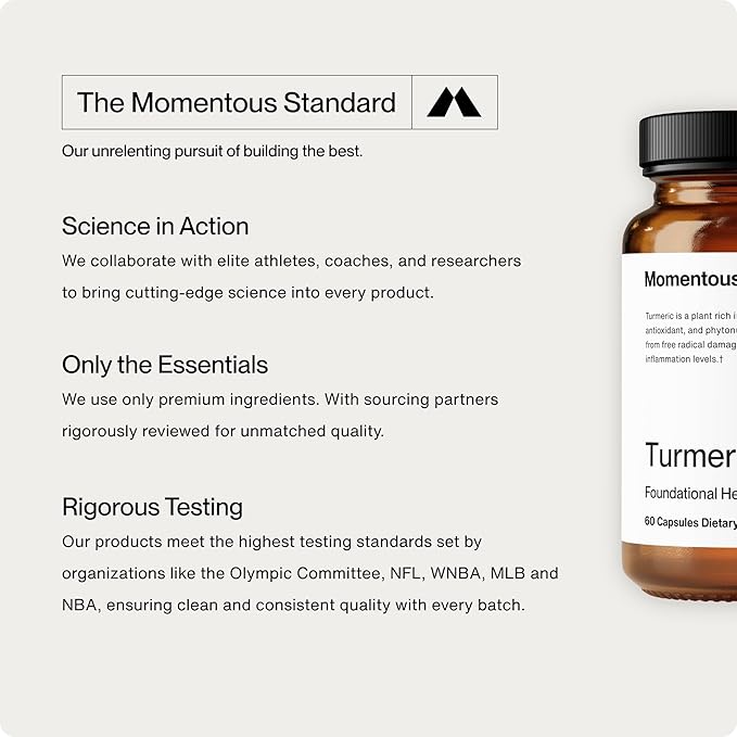Momentous Turmeric Supplement 1,000 mg - Natural Antioxidant Turmeric Curcumin for Foundational Health - NSF Certified for Sport - Gluten-Free - 30 Servings - 60 Capsules