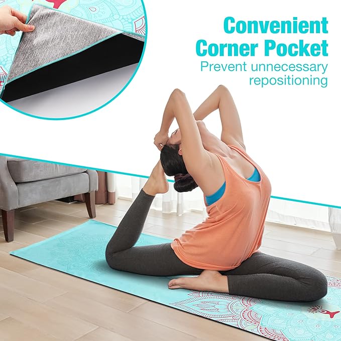 MoKo Yoga Towel, Non Slip Hot Yoga Blanket Printing Pattern Quick Dry with Corner Pocket for Bikram, Pilates, Gym Workout, Outdoor Picnic