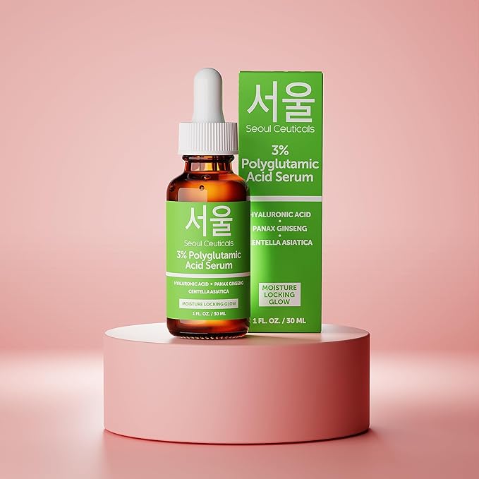 SeoulCeuticals Organic Polyglutamic Acid Serum - Korean Skin Care + Hyaluronic Acid + Centella Asiatica - K Beauty Anti Aging - Healthy Glowing Skin 1oz