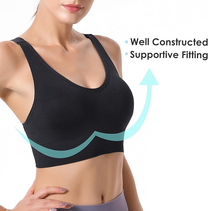 Evercute Sports Bra for Women Padded Medium Support Criss Cross Strappy Bras Seamless High Impact Yoga Exercise Athletic Bras