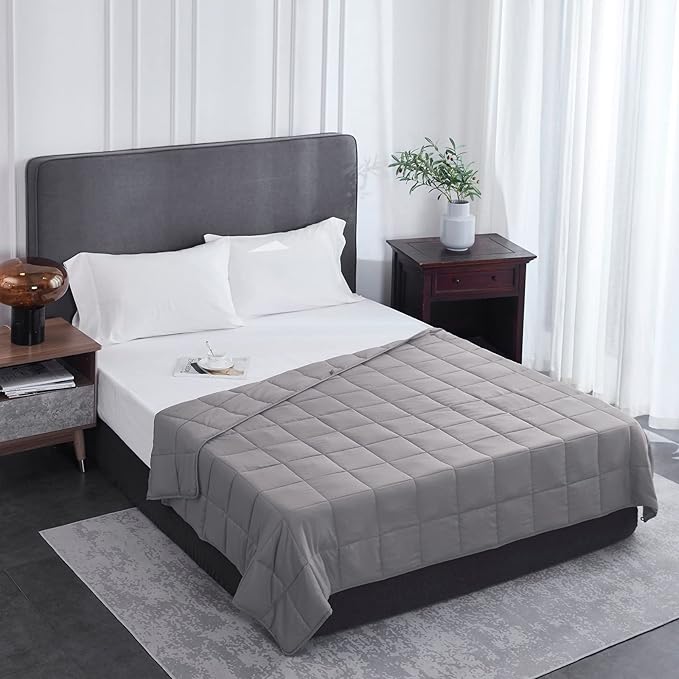 L'AGRATY Weighted Blanket - 60"x80" 20lbs Cooling Breathable Heavy Blanket Microfiber Material with Glass Beads for Adult All-Season Summer Fall Winter Soft Thick Comfort