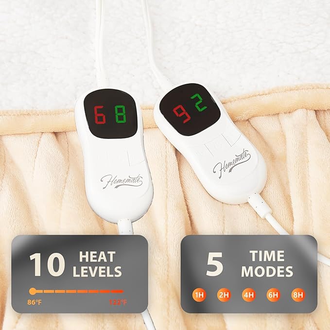 Homemate Heated Electric Blanket King Size - 100"x90" Heating BedBlanket Throw with 10 Heating Levels&8 Hours Auto Off, Fast Heating Over-Heated Protection Ultra Soft Flannel ETL Certified, Grey
