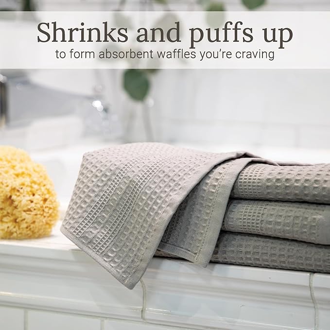 GILDEN TREE Waffle Towel Set Quick Dry Thin | 2 Bath Towels | 2 Hand Towels | 2 Washcloths, Classic Style (Pewter)