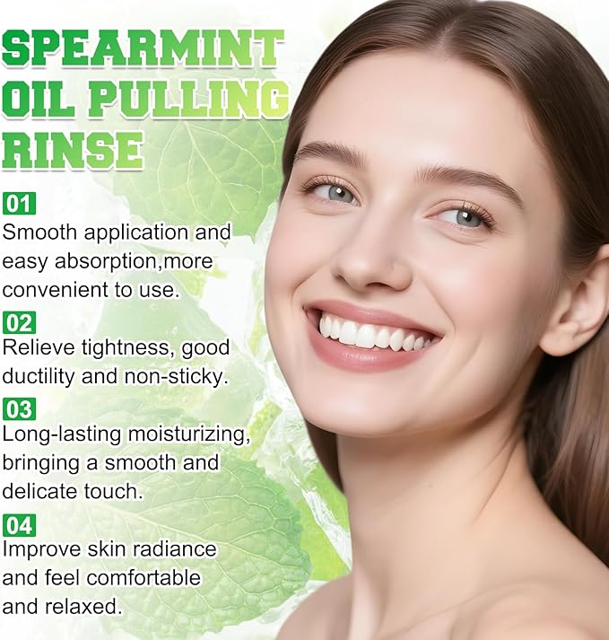 2Pcs Spearmint Oil Pulling Rinse, Cold-Pressed Coconut Oil for Whitening Teeth, Powerful Organic Peppermint Oil Maintain Gum Health & Freshness Breath, Natural Peppermint Pulling Oil, Mint Mouthwash