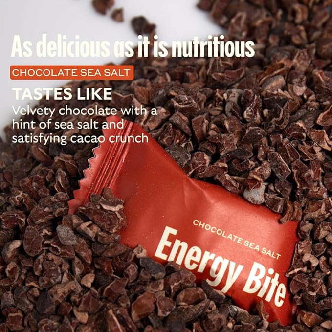 GEM Energy Caffeinated Bite, 40mg Caffeine, Ginseng Root, L-Theanine, Holistic Sustained Energy, Supports Metabolism, Stamina & Endurance | Chocolate Cacao Sea Salt | 28 Servings