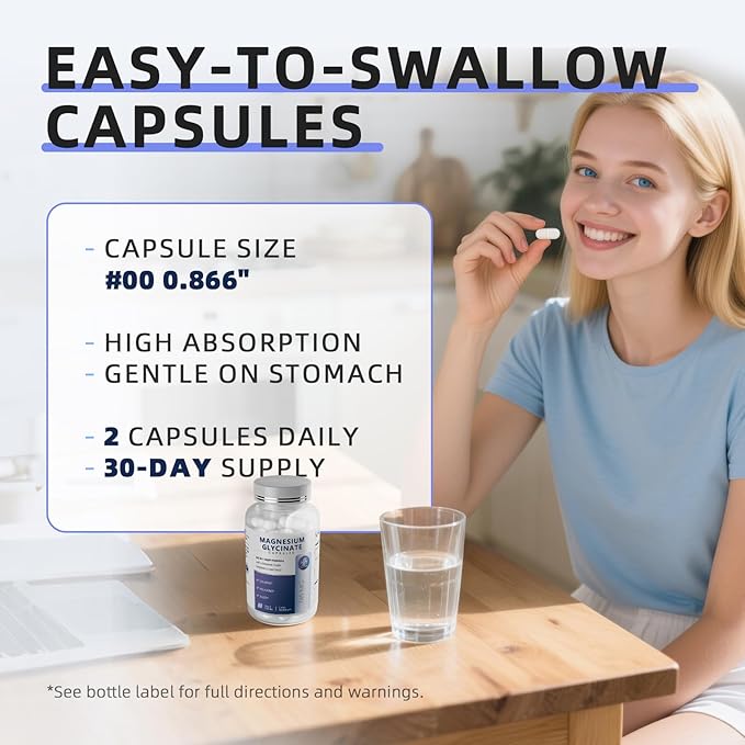 Magnesium Glycinate 850mg Capsules with L-Theanine, Chamomile & GABA for Sleep, Calmness, Muscle, Bone Health & Immune Support, Magnesium for Women and Men, Vegan, High-Absorption, 60 Count