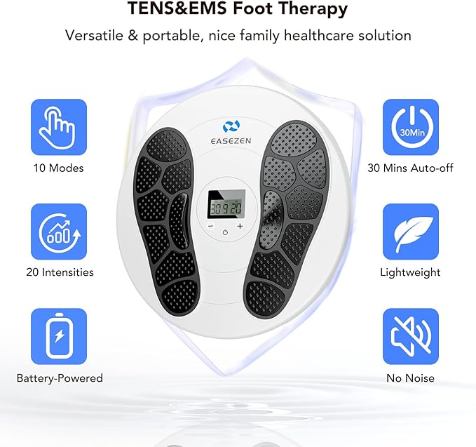 Foot Massager for Neuropathy, TENS & EMS Foot Circulation Stimulator for Pain Relief, 10 Modes and 20 Intensities, Relieve Swelling, Cramps, RLS & Plantar Fasciitis - Gifts for Mom Dad