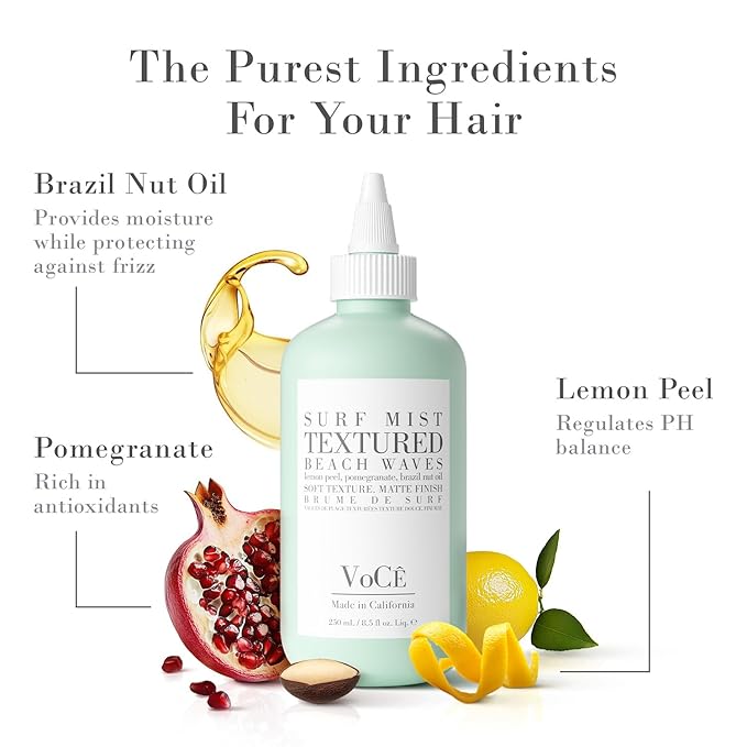 VoCÊ Haircare Natural Surf Mist Texture Spray | Effortless Waves, Light Hold, Vegan, Cruelty-Free & Non-Toxic Haircare with Brazil Nut Oil, Lemon Peel & Pomegranate (8.5 oz | 250 ml)