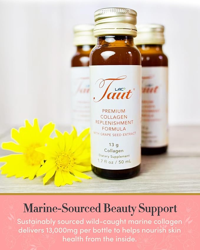 TAUT Marine Collagen Drink & Face Mask – 13,000mg Hydrolyzed Collagen Protein with Hyaluronic Acid for Youthful, Radiant Skin – Includes 15 Bottles and 5 Masks (30-Day Supply)
