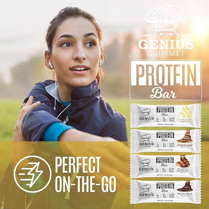 Genius Gourmet Protein Bar, Iced Lemon Cake, Keto Snack, Low Carb, Low Sugar & Gluten Free, Protein Snacks for Adults, 10G of Whey Protein per Protein Bar, 5 Net Carbs, 10 Count