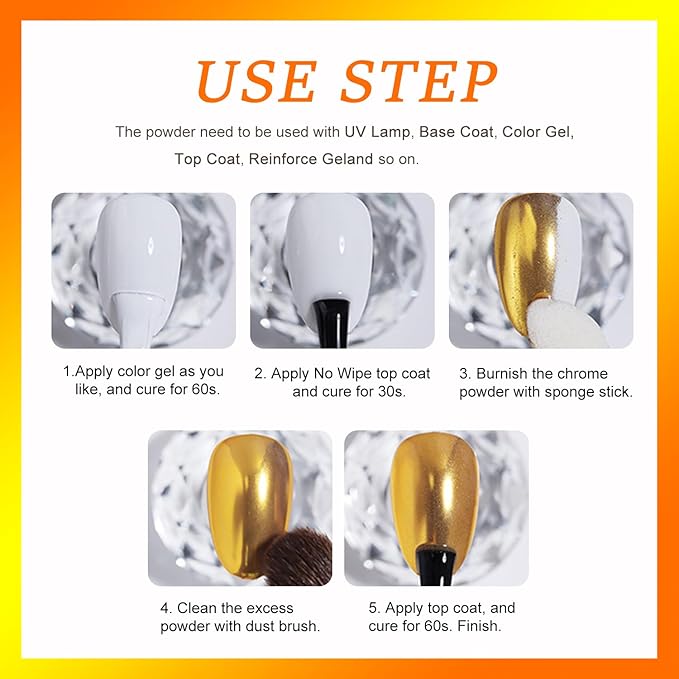 Chrome Nail Powder - 4 Jar Metallic Mirror Effect Pigment for Nail Gel Manicure DIY at Home Salon Women Gifts - Gold, Sliver, Glass Chrome, Pink Aurora