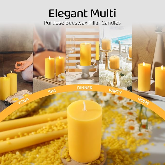 Natural Beeswax Pillar Candles,140 Hours Long Burning Pure Beeswax Candles Bulk,Unscented Bees Wax Candle for Home,Prayer,Dripless Smokeless Organic 100% Pillar Candles 2x4in-4pack
