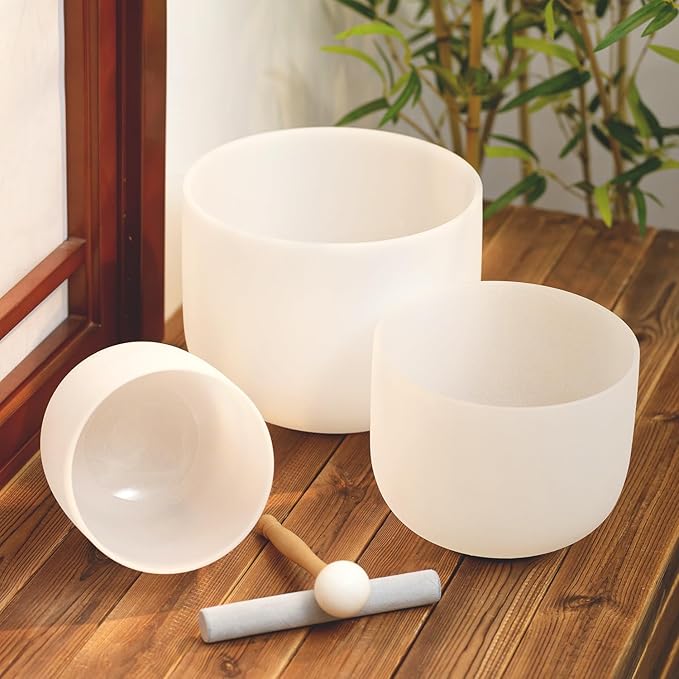 Hye-eun Crystal Singing Bowls 6''-10'' Set of 3 pcs 432HZ 10"C 8"F 6"A Meditation Yoga Bowls with Carrying Case Sound Bath Keep Balance Therapy