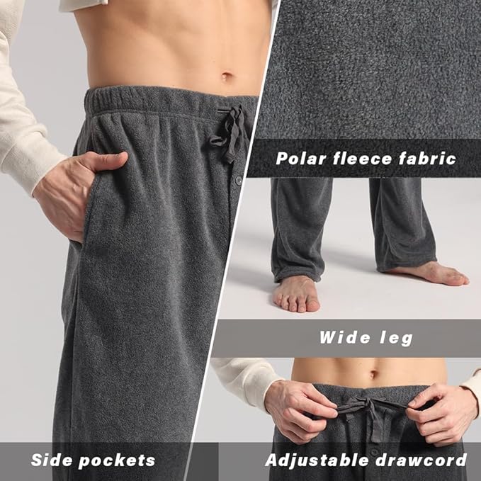 3 Pack Men's Fleece Pajama Pants Bottoms– Lounge Sleepwear Plaid PJs with Pockets and Button Fly
