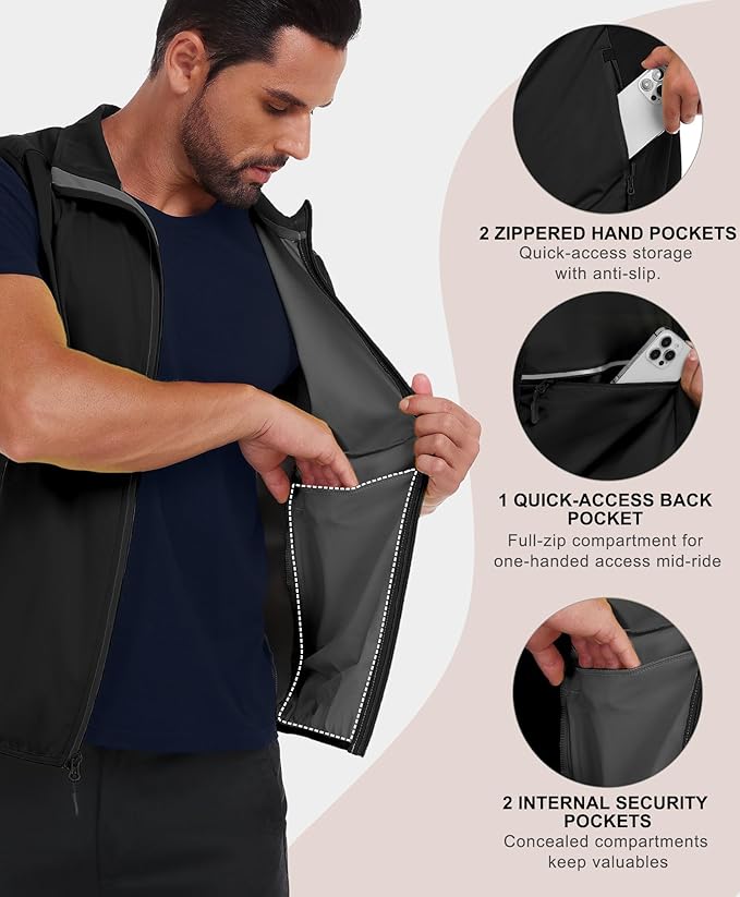 Little Donkey Andy Men's Water-resistant Outerwear Vests, Stretch Windproof Vest for Cycling, Running, Golf