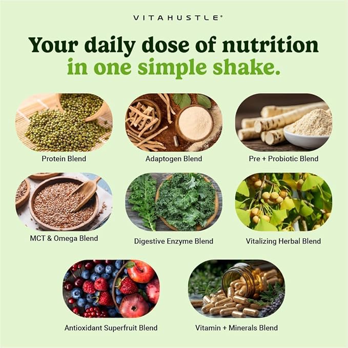VitaHustle ONE Meal Replacement Shake - Plant Based Protein Powder by Kevin Hart - Vegan, Meal Replacement Powder with Superfoods, Vitamins, Adaptogens & Probiotics - Blueberry Cobbler Flavor, 15 Servings