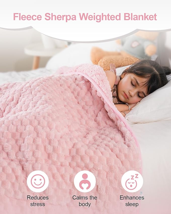 Super Soft Luxury Fleece Sherpa Weighted Blanket for Teens, 5lbs Small Weighted Lap Blanket for Adults, Turtle Shell Fuzzy Warm Throw for Winter, Compact Heavy Blanket for Better Sleep, Pink, 36"x48"