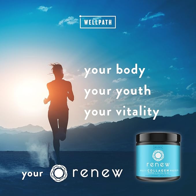 WellPath Renew Multi Collagen Protein Powder for Women | Hair, Nails, Skin | Hydrolyzed Grass-Fed Bovine, Marine, & Chicken Sources Collagen Peptides | Types I, II, III, V, X | 11 oz | 40 Servings
