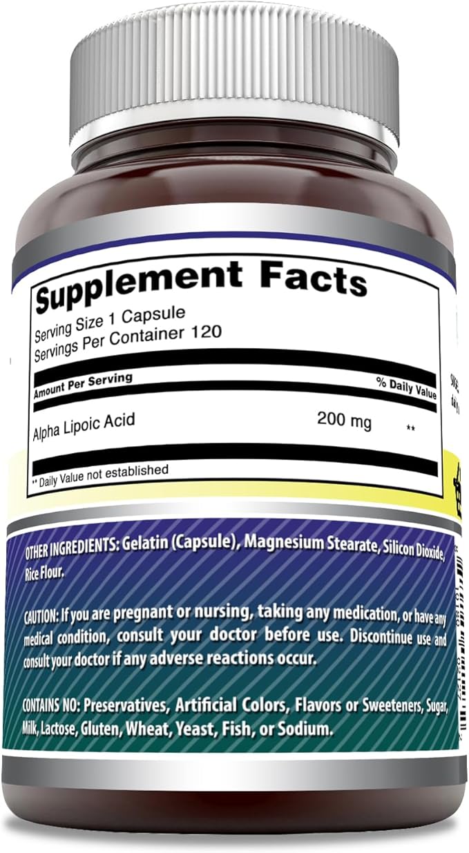 Amazing Formulas Alpha Lipoic Acid | 200 Mg Amino Acid Supplement | Capsules | Non-GMO | Gluten-Free | Made in USA (1 Pack | 120 Count)