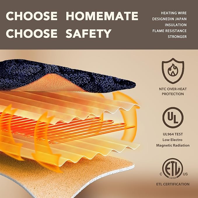 Homemate Electric Heated Blanket Twin - 62"x84" Heating Bed Blankets Throw with 10 Heating Levels 8 Hours Auto Off Fast Heating Over-Heated Protection Ultra Soft Warm Flannel ETL Certified