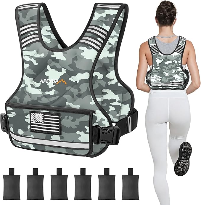 APEXUP Adjustable Weighted Vest, 4-10lb/12-18lb/20-32lb Vest with 6 Ironsand Weights and Large Pocket, Weight Vest for Men Women Strength Training, Running, Walking