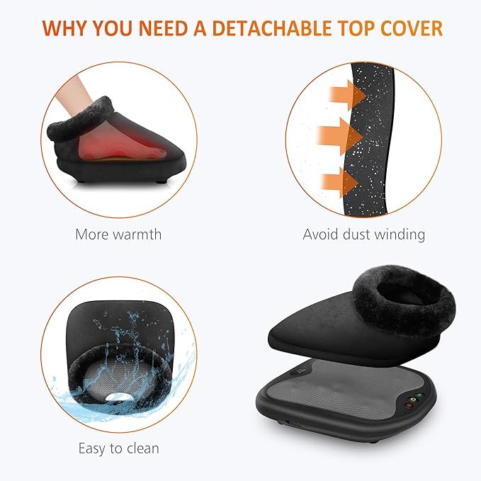 Snailax Shiatsu Foot Massager with Heat, Heated Electric Kneading Foot Massager Machine for Plantar Fasciitis, Removable Cover, Foot Warmer