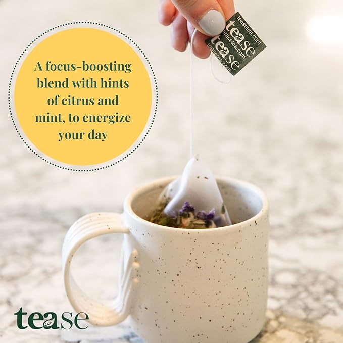 Tease Tea Yerba Mate - Focus & Flow Caffeinated Tea, Brain Energy & Focus Blend with Yerba Mate, Ginseng, Ginkgo, Spearmint & Citrus