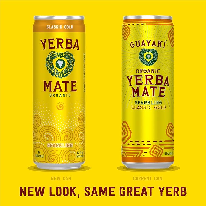 Yerba Madre Organic Organic Sparkling Yerba Mate, Classic Gold, 80mg Natural Plant Based Caffeine, Smooth Energy & Focus, Carbonated, 12 Oz (Pack of 12) (Packaging May Vary)