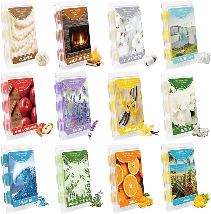SCENTORINI Wax Melts, Wax Cubes Strong Scent, 12 Pack, Scented Wax Melts for Warmer, Home, Office, Relaxation