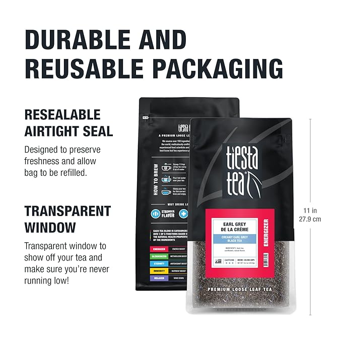Tiesta Tea - Earl Grey de la Crème, Loose Leaf, Creamy Earl Grey Black Tea, Premium Blend, Caffeinated Black, Make Hot or Iced Brews Up to 200 Cups, 16 Ounce Resealable Bulk Pouch