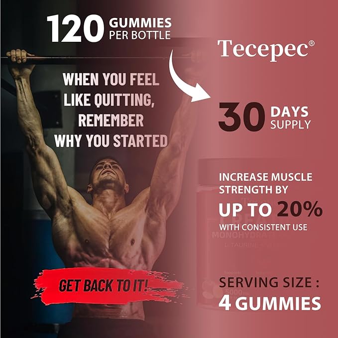 Creatine Monohydrate Gummies for Men & Women, 120 Count, 5000mg Per Serving with L-Taurine & Vitamin B12, Creatine Supplement for Building Muscle, Strength and Recovery, Vegan, Apple Flavor