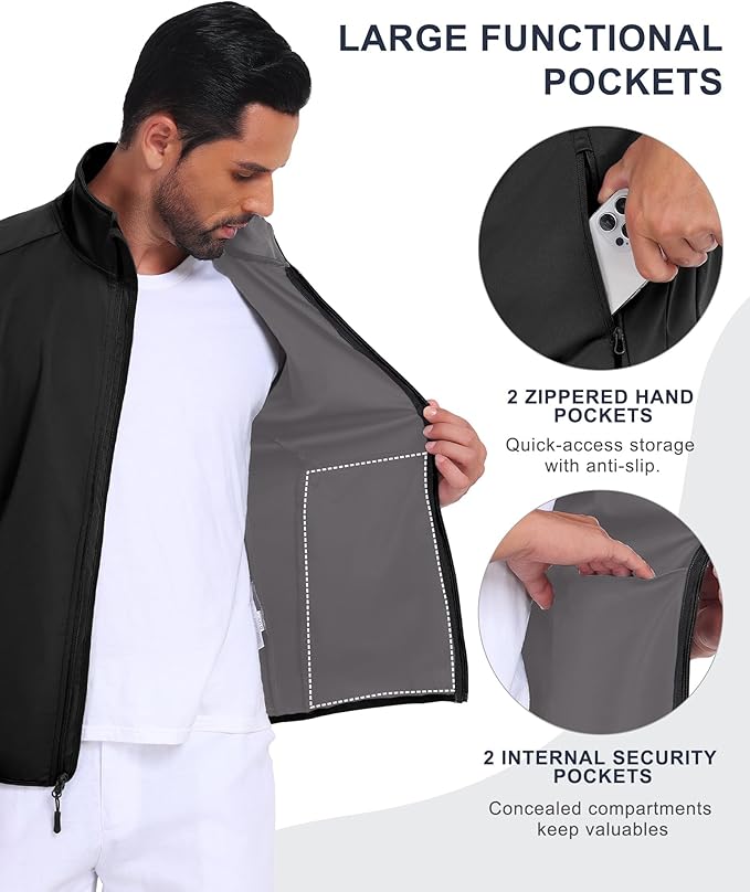 Little Donkey Andy Men's Water-resistant Outerwear Vests, Stretch Windproof Vest for Cycling, Running, Golf