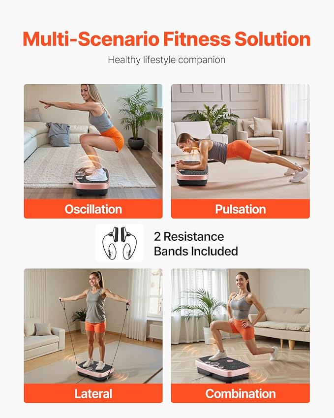 VEVOR Vibration Plate Exercise Machine, Whole Body Shaker for Lymphatic Drainage and Weight Loss, Home Workout Gym Fitness Equipment with 2 Resistance Bands, Vibrating Platform for Women Men