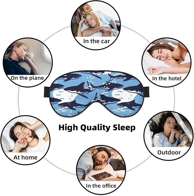 Sleep Eye Mask Abstract Blue Sharks and Fish Sleep Mask for Women Men Comfortable Eye Mask with Adjustable Strap Soft Eye Cover Blindfold for Travel Yoga Nap Shift Work