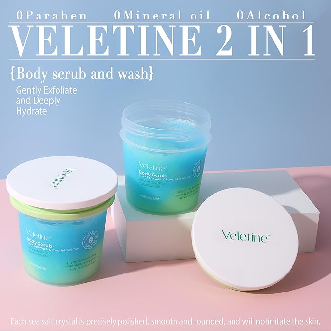Tumeric Body Scrub Exfoliator With Vitamin C,Niacinamide,PHA,Bikini and Underarm Exfoliating Scrub,Gently Deep Cleaning & Moisturizing,Including Sensitive Skin 250g(Blue Green)