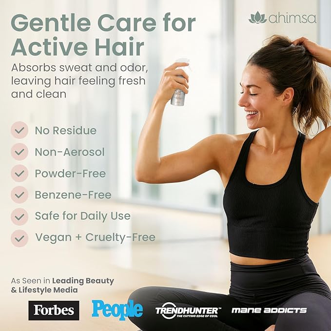 Ahimsa Non Aerosol Dry Shampoo Mist Spray 120ml - Post Workout Dry Shampoo Spray for Women Natural No White Residue, Volumizing Refreshing Hair Care, Effectively Absorbs Oil and Sweat, Jasmine Aroma