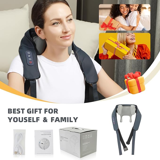 Neck and Shoulder Massager with Heat, Shiatsu Back Massager for Pain Relief, Cordless Electric Deep Tissue 4D Kneading Massage for Neck, Shoulder, Leg, Back Muscle Tension Release