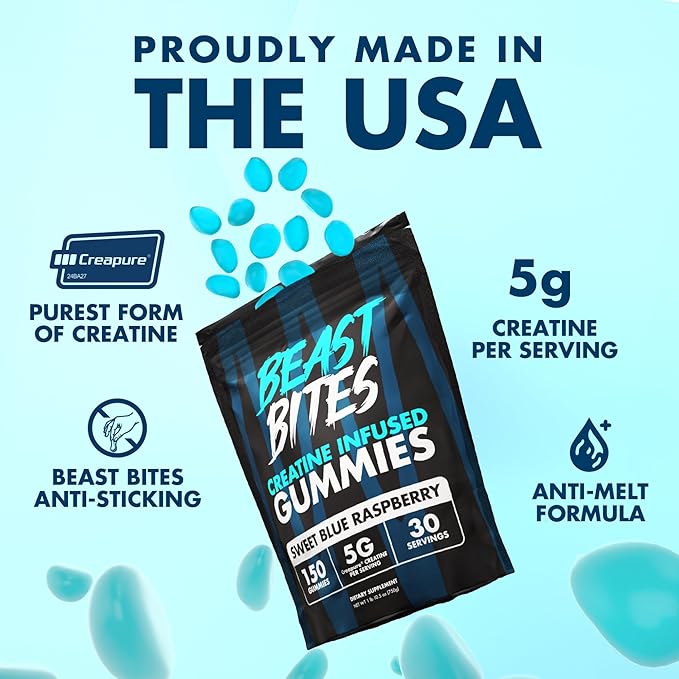 BEAST BITES - Creatine Infused Gummies - 5g Creapure Creatine Monohydrate Per Serving - NSF Certified for Sport - 30 Servings
