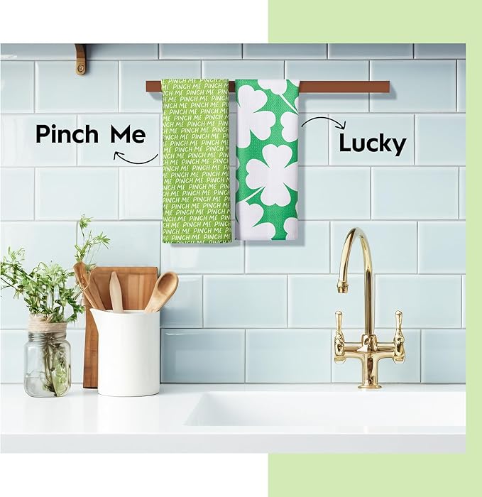 GEOMETRY St. Patrick’s Day Kitchen Towels - Quick Dry Microfiber Cloth Dish Towels for Kitchen Drying - Premium Quick Dry St Patrick's Day Tea Towel - Pinch Me